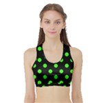 Polka Dots - Neon Green on Black Women s Sports Bra with Border