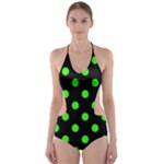 Polka Dots - Neon Green on Black Cut-Out One Piece Swimsuit