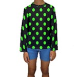 Polka Dots - Neon Green on Black Kid s Long Sleeve Swimwear