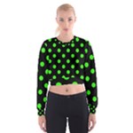 Polka Dots - Neon Green on Black Women s Cropped Sweatshirt