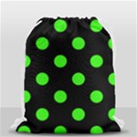 Polka Dots - Neon Green on Black Drawstring Bag (Small)