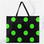 Polka Dots - Neon Green on Black Zipper Large Tote Bag