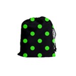 Polka Dots - Neon Green on Black Drawstring Pouch (M)