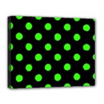 Polka Dots - Neon Green on Black Canvas 14  x 11  (Stretched)