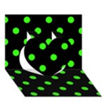 Polka Dots - Neon Green on Black Heart 3D Greeting Card (7x5)