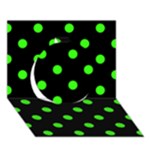 Polka Dots - Neon Green on Black Circle 3D Greeting Card (7x5)
