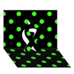 Polka Dots - Neon Green on Black Ribbon 3D Greeting Card (7x5)