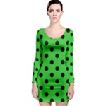 Polka Dots - Black on Lime Green Long Sleeve Bodycon Dress