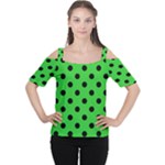 Polka Dots - Black on Lime Green Women s Cutout Shoulder Tee