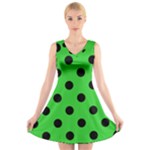 Polka Dots - Black on Lime Green V-Neck Sleeveless Dress