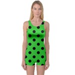 Polka Dots - Black on Lime Green One Piece Boyleg Swimsuit