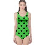 Polka Dots - Black on Lime Green One Piece Swimsuit
