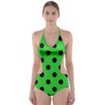 Polka Dots - Black on Lime Green Cut-Out One Piece Swimsuit