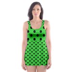 Polka Dots - Black on Lime Green Skater Dress Swimsuit