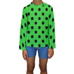 Polka Dots - Black on Lime Green Kid s Long Sleeve Swimwear