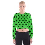 Polka Dots - Black on Lime Green Women s Cropped Sweatshirt