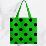 Polka Dots - Black on Lime Green Zipper Grocery Tote Bag