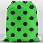 Polka Dots - Black on Lime Green Drawstring Bag (Large)