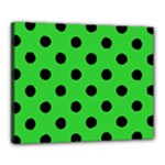 Polka Dots - Black on Lime Green Canvas 20  x 16  (Stretched)
