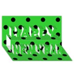 Polka Dots - Black on Lime Green Happy New Year 3D Greeting Card (8x4)