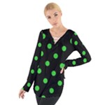 Polka Dots - Lime Green on Black Women s Tie Up Tee