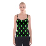 Polka Dots - Lime Green on Black Spaghetti Strap Top