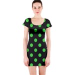 Polka Dots - Lime Green on Black Short Sleeve Bodycon Dress