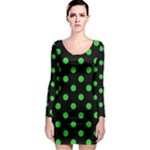 Polka Dots - Lime Green on Black Long Sleeve Bodycon Dress
