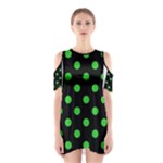 Polka Dots - Lime Green on Black Women s Cutout Shoulder Dress