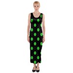 Polka Dots - Lime Green on Black Fitted Maxi Dress