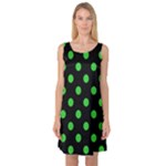Polka Dots - Lime Green on Black Sleeveless Satin Nightdress