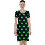 Polka Dots - Lime Green on Black Short Sleeve Nightdress