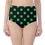 Polka Dots - Lime Green on Black High-Waist Bikini Bottoms