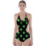 Polka Dots - Lime Green on Black Cut-Out One Piece Swimsuit