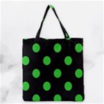 Polka Dots - Lime Green on Black Grocery Tote Bag