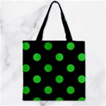Polka Dots - Lime Green on Black Zipper Grocery Tote Bag