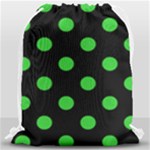 Polka Dots - Lime Green on Black Drawstring Bag (Large)