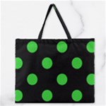 Polka Dots - Lime Green on Black Zipper Large Tote Bag