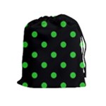 Polka Dots - Lime Green on Black Drawstring Pouch (XL)
