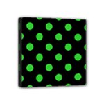 Polka Dots - Lime Green on Black Mini Canvas 4  x 4  (Stretched)