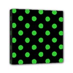 Polka Dots - Lime Green on Black Mini Canvas 6  x 6  (Stretched)