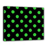 Polka Dots - Lime Green on Black Canvas 20  x 16  (Stretched)
