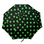 Polka Dots - Lime Green on Black Folding Umbrella