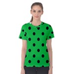 Polka Dots - Black on Dark Pastel Green Women s Cotton Tee
