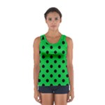 Polka Dots - Black on Dark Pastel Green Women s Sport Tank Top