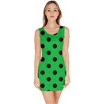 Polka Dots - Black on Dark Pastel Green Bodycon Dress