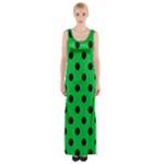 Polka Dots - Black on Dark Pastel Green Maxi Thigh Split Dress