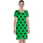 Polka Dots - Black on Dark Pastel Green Short Sleeve Nightdress