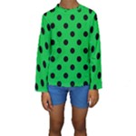Polka Dots - Black on Dark Pastel Green Kid s Long Sleeve Swimwear