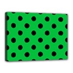 Polka Dots - Black on Dark Pastel Green Canvas 16  x 12  (Stretched)